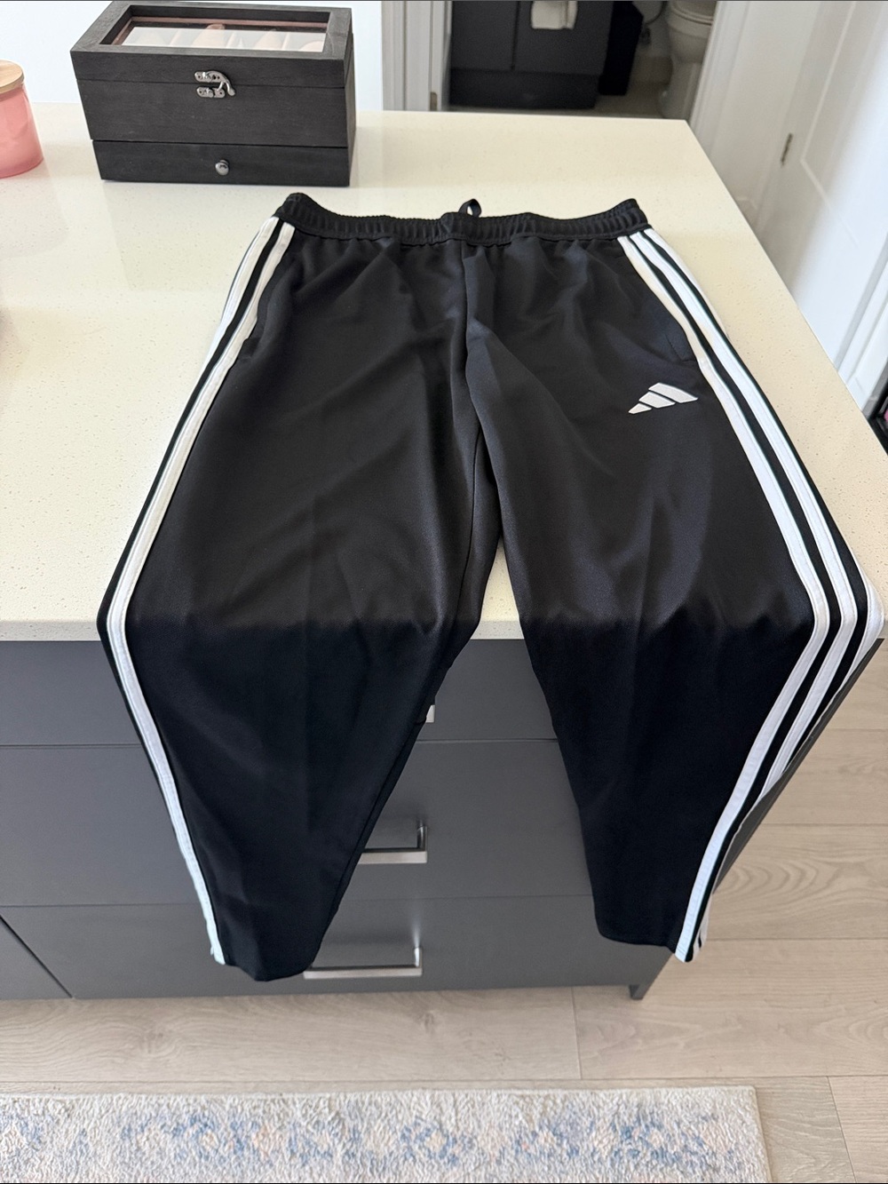 adidas Black Joggers with White Side Stripes